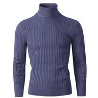 Autumn Men's Long Sleeve Knitted Sweater Winter Warm Turtleneck Pullovers Breathable Streetwear Solid Color Knitted Sweater Men 2