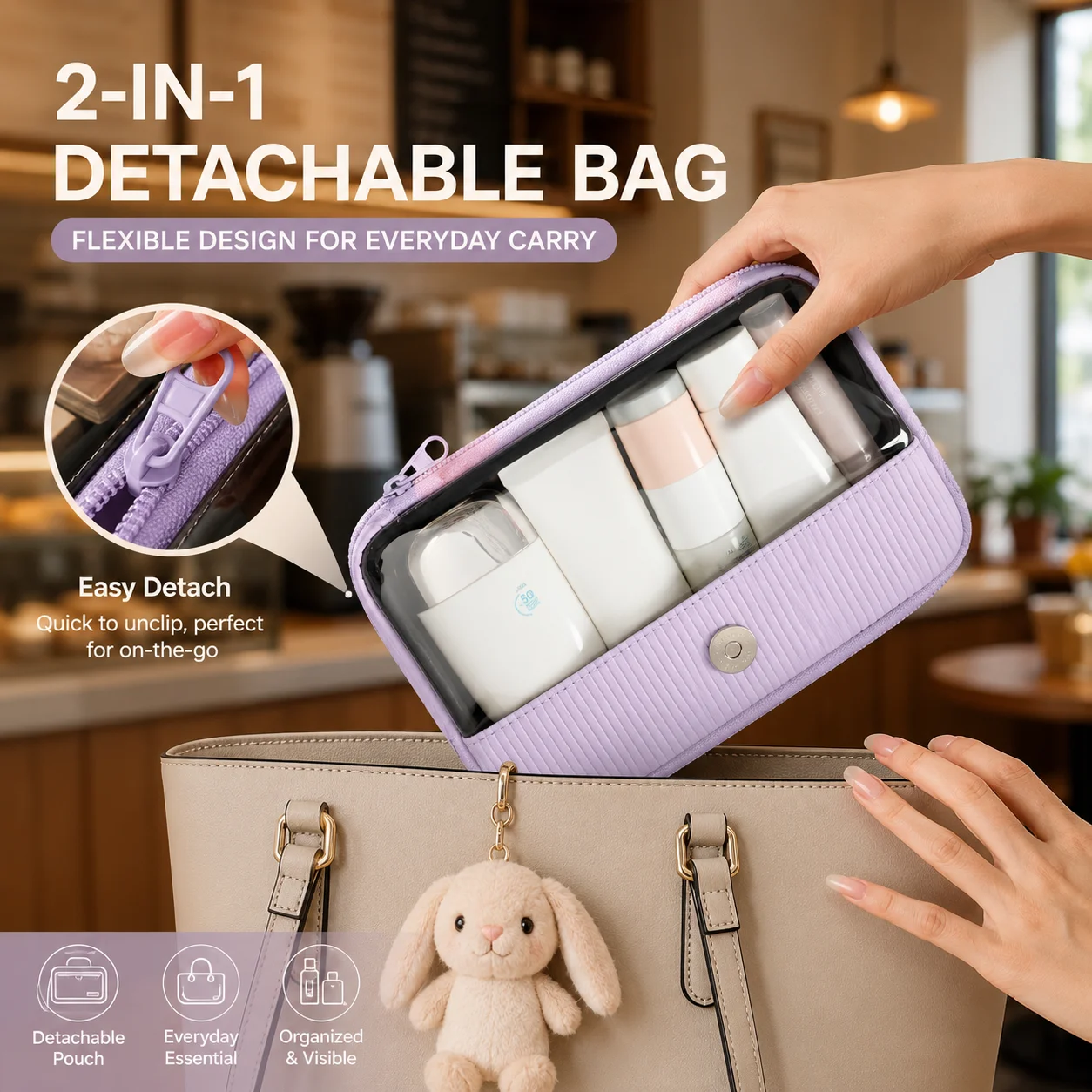 Women's Large Waterproof Travel Makeup and Toiletry Organizer with Clear Pocket