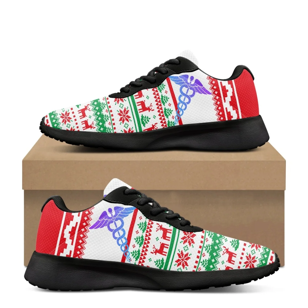 Christmas Medical Staff Pattern Breathable Soft Women Casual Shoes Comfort Shock Absorbing Non-slip Ladies Sneaker for Outdoor