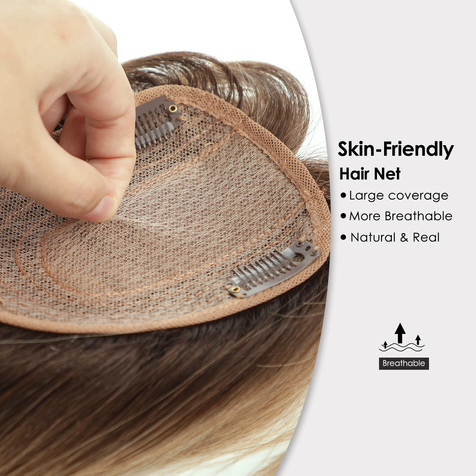 Human Hair Toppers with Bangs 100% Real Remy Hair Topper Silk Base Clip in Hairs Pieces for Women Afro Thinning Ombre Brown