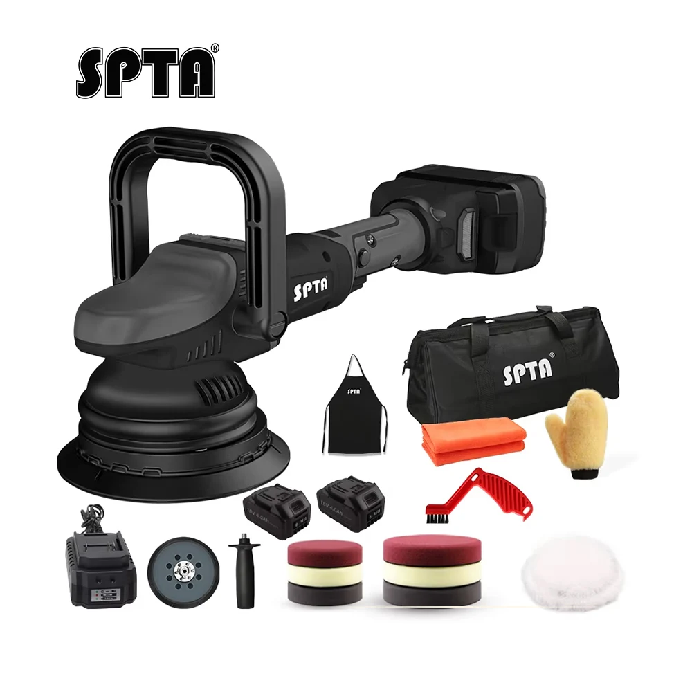 SPTA 18V 5Inch Cordless Car Polisher Dual Action 15mm Orbit Variable Speed Polishing Machine 4000mAh Battery car polisher