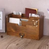 1PC Retro Wooden Desktop Drawer Style Storage Box Office Supplies Document Organizer Wood Box for Desktop Clutter Control 3