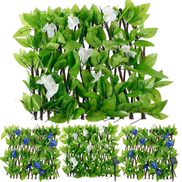 Új Kibővíthető Kerítés Adatvédelmi Képernyő 40X180Cm Mesterséges Levelek Vívópanel 8 Módban Napenergia Lámpák Faux Borostyán Hedge Virág