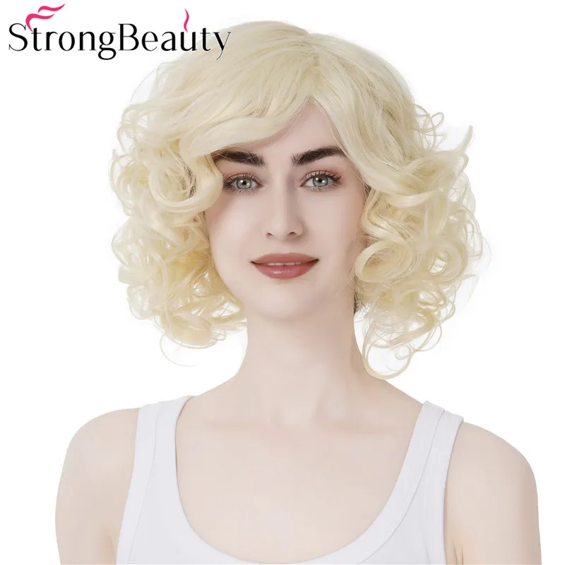 

StrongBeauty Короткие вьющиеся светлые парики синтетические термостойкие волосы Косплей Хэллоуин вечерние женский парик