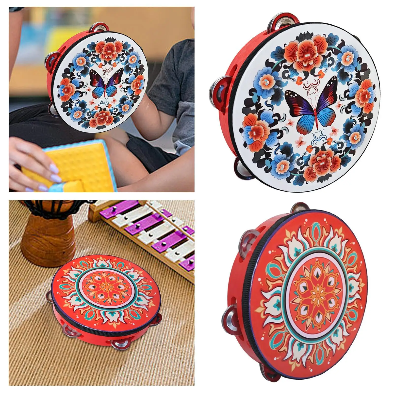 8 Inch Tambourine for Kids, Musical Instrument And Hand Drum for Family Activities