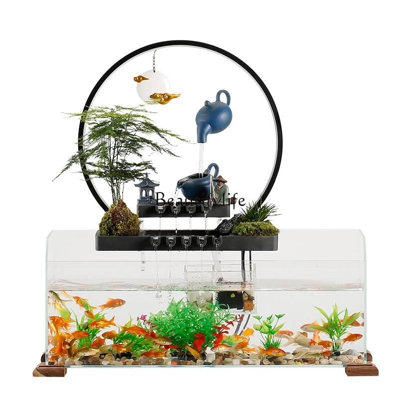

Flowing Water Lucky Fish Globe Decoration Circular Glass Landscape