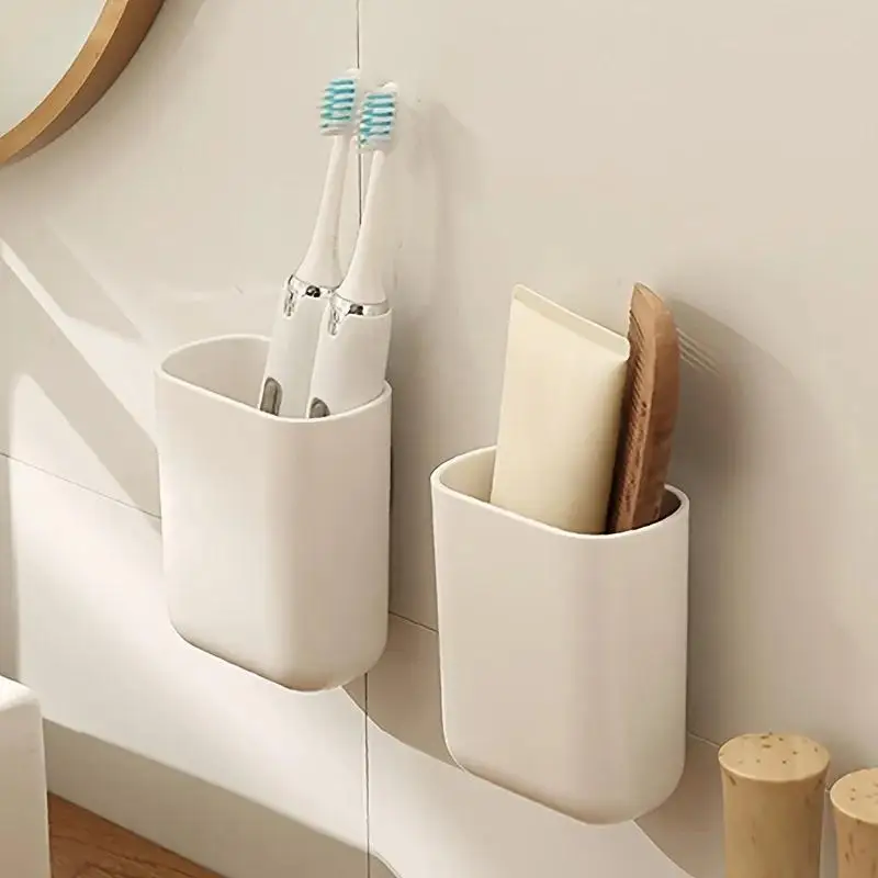 Wall-Mounted Bathroom Organizer Toothpaste Toothbrush Drainable No Power Needed Durable Plastic