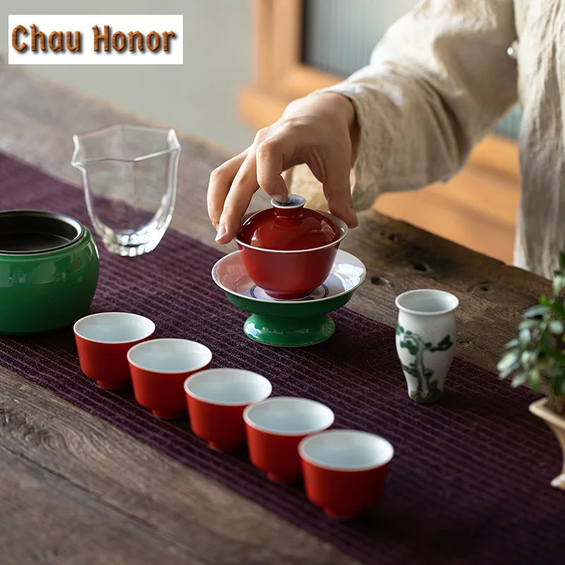 90ml Boutique Pure Hand Painted Pine Art Ceramic Tea Tureen Chinese Tea Maker Crockery Gaiwan Household Kung Fu Tea Drinkware