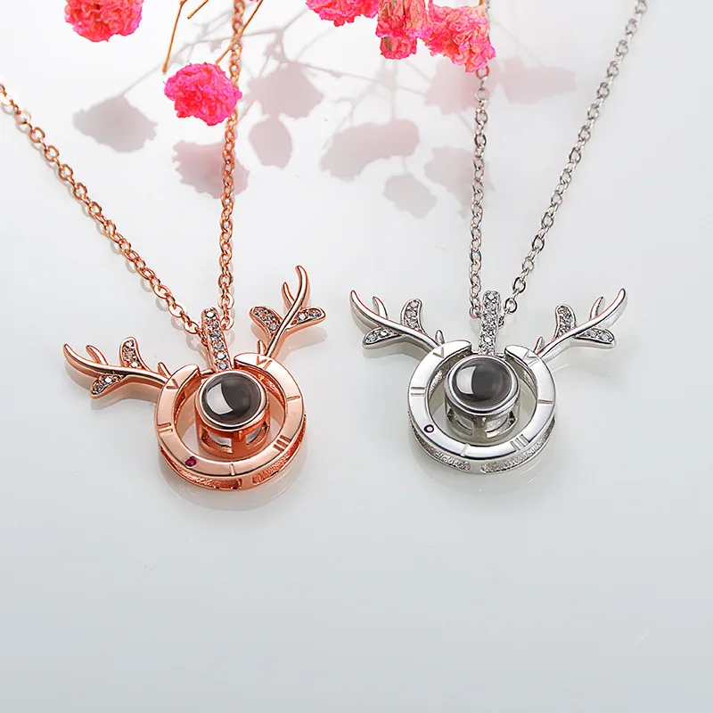 Personalized Photo Projection Necklace S925 Silver Photo Custom Jewelry Cute Deer Necklace For Women Gifts For Wife