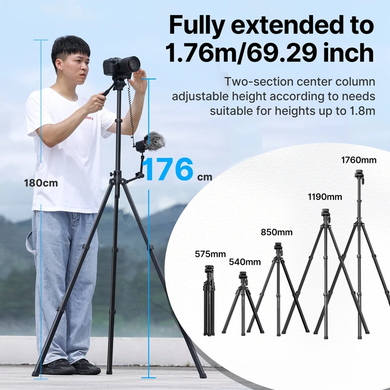Ulanzi MT-65 1.76M 수평 삼각대, 30M 원격 제어 DSLR 카메라 폰 비디오 삼각대 라이브 스트림 촬영을 위한 확장 암