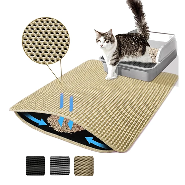 Cat Litter Mat 4 Size Large Honeycomb Double Layer Litter Trapping Non Slip Waterproof Urine Proof Cat Litter Box Kitten Beige 2