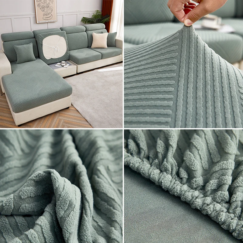 Stripe Jacquard Cushion Cover Velvet Solid Sofa Seat Cover for Living Room L-Shaped Corner Sofa Backrest Sofa Protector 6