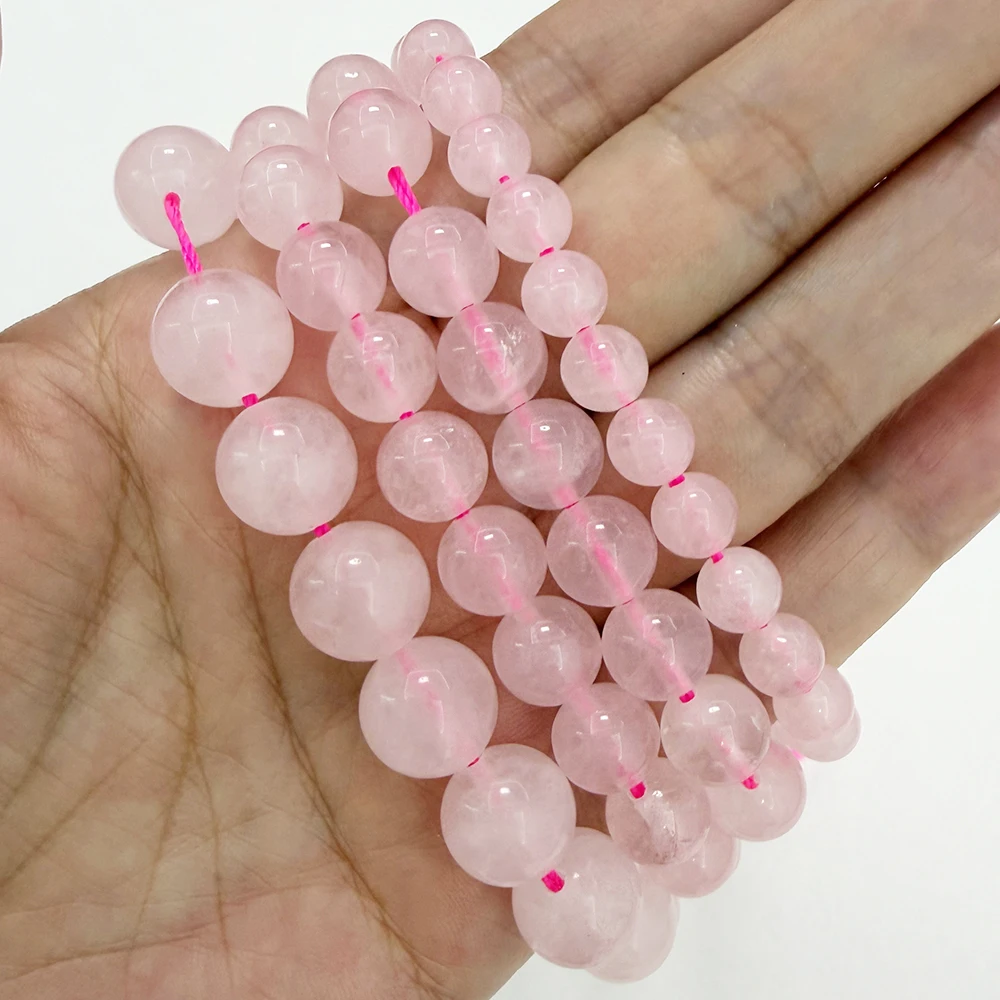 Natürliche Farbe (nicht gefärbt), rosa Rosenquarzkristalle, lose Perlen, Stein, 38,1 cm Strang, 3, 4, 6, 8, 10, 12 mm, Auswahlgröße für die Schmuckherstellung