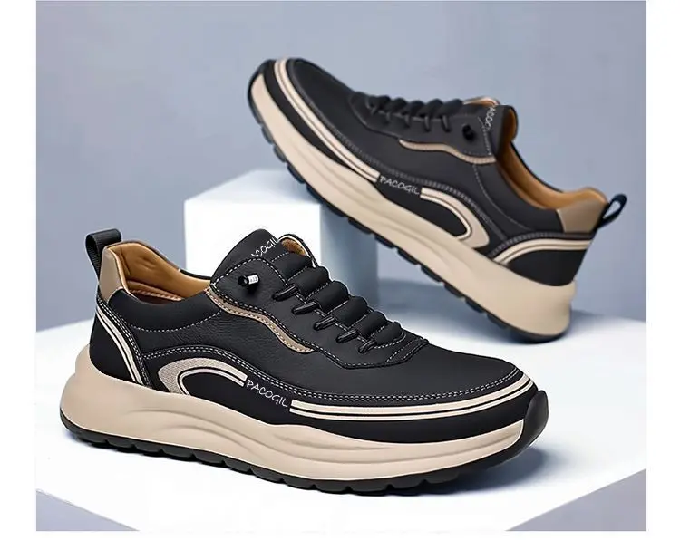 الرجال الربيع الصيف 2025 الانزلاق على سميكة القاع تنفس في الهواء الطلق عادية لينة وحيد أحذية رياضية جولة تو الجلود الربط