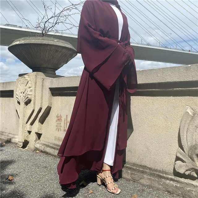 108466-eea093.jpg Mode mousseline de soie Abaya Kimono dubaï musulman Cardigan Abayas femmes Robe décontractée femme Islam vêtements avec ceinture