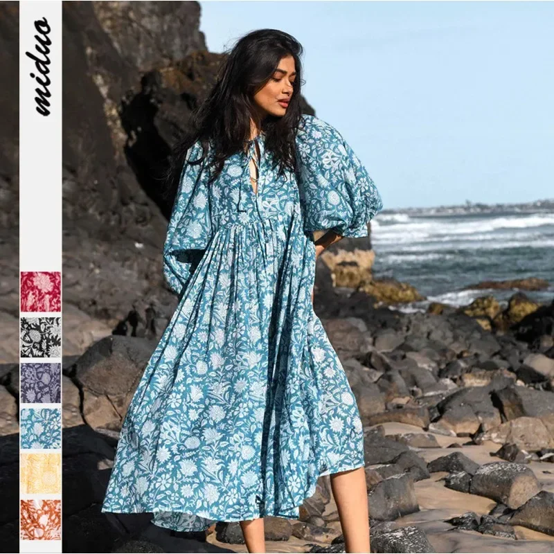 

Summer Spring Floral Fashion Women Dress 2023 Casual Loose Woman Clothing Long Sleeve Beach Holiday Women Dresses
