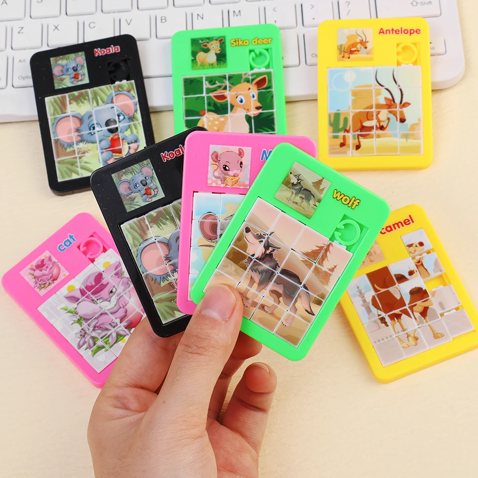 Lot De 10 Puzzles Coulissants 16 Pièces – Animaux Mignons – Plastique Lisse – Portable – Pour Enfants 3+ Ans
