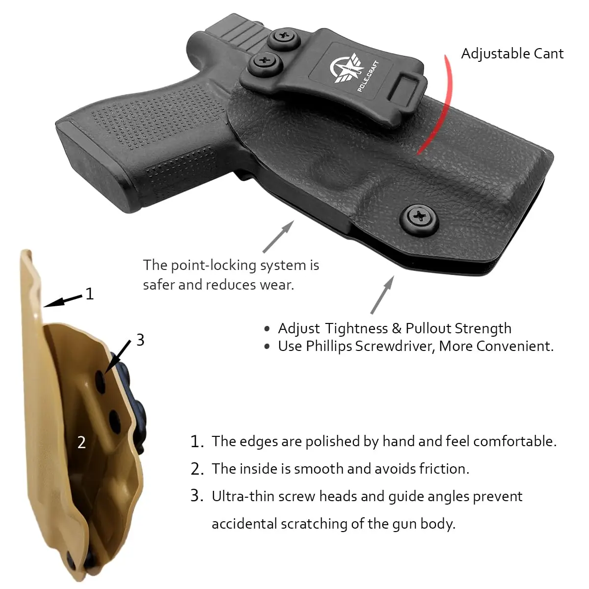IWB Kydex Holster for for Glock 43 / Glock 43X Dermatoglyph Kydex Holster IWB- Inside Waistband Concealed Carry-Right