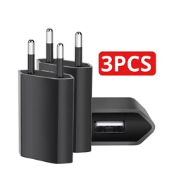 Black Universal 5W EU Plug Travel USB Wall Charger with Rapid Charging Capability - 3Pcs