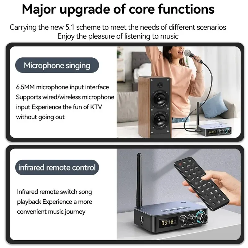 NFC 1200Mah Bluetooth 5.0 Receiver Transmitter Stereo 3.5mm AUX Jack RCA TV PC Wireless Audio Adapter Micrphone Sing FM Radio