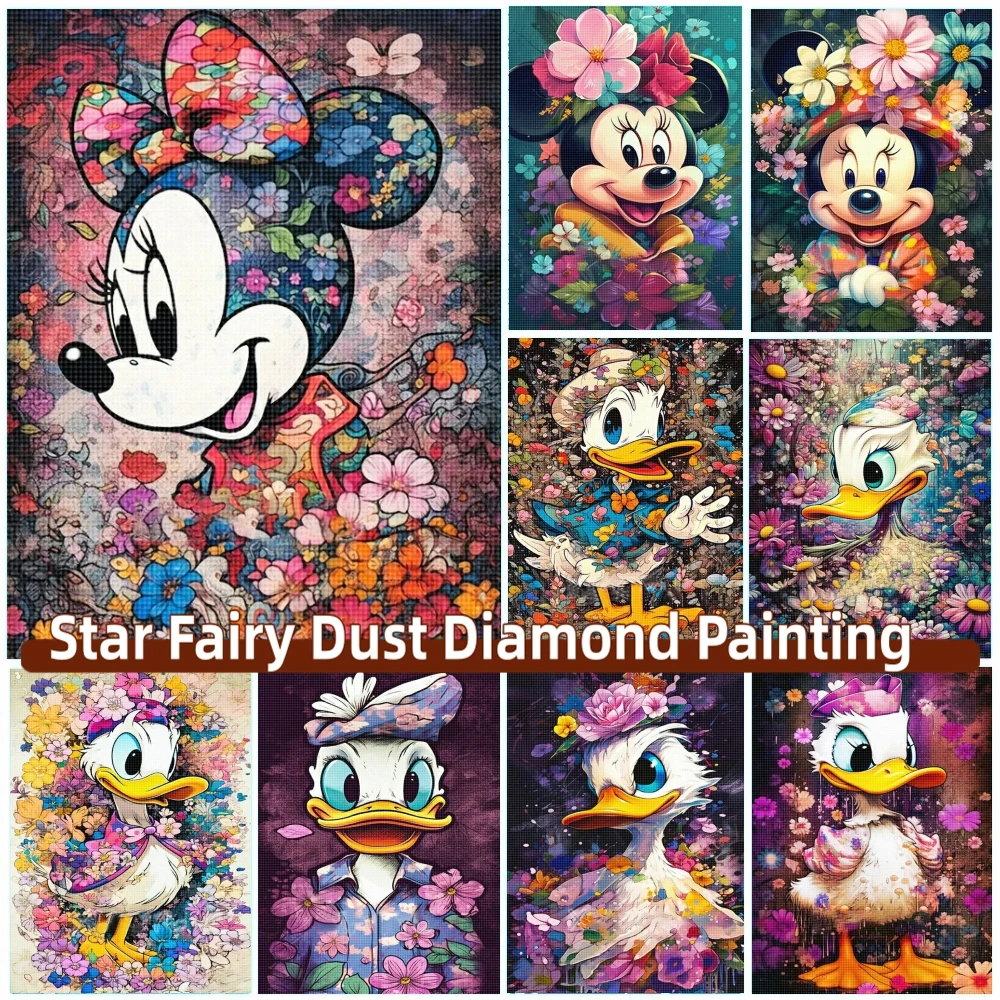 Disney Cartoon Diy Fairy Dust Diamond Painting Kits Embroidery Mosaic Mickey Mouse Donald Duck Flower Crosss