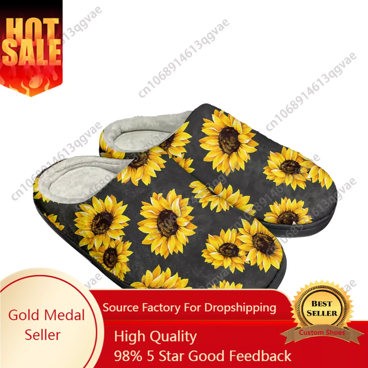 Sunflower Yellow Flower Pop Home Cotton Custom Slippers Mens Womens Sandals Plush Bedroom Casual Keep Warm Shoe Thermal Slipper