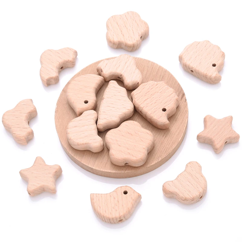 Teething toys baby teething toys 10Pcs Animal Pentagram Wooden Beads Food Grade Beech Wood Teething Teether Beads DIY Baby Pacifier Chain Pendant Accessories