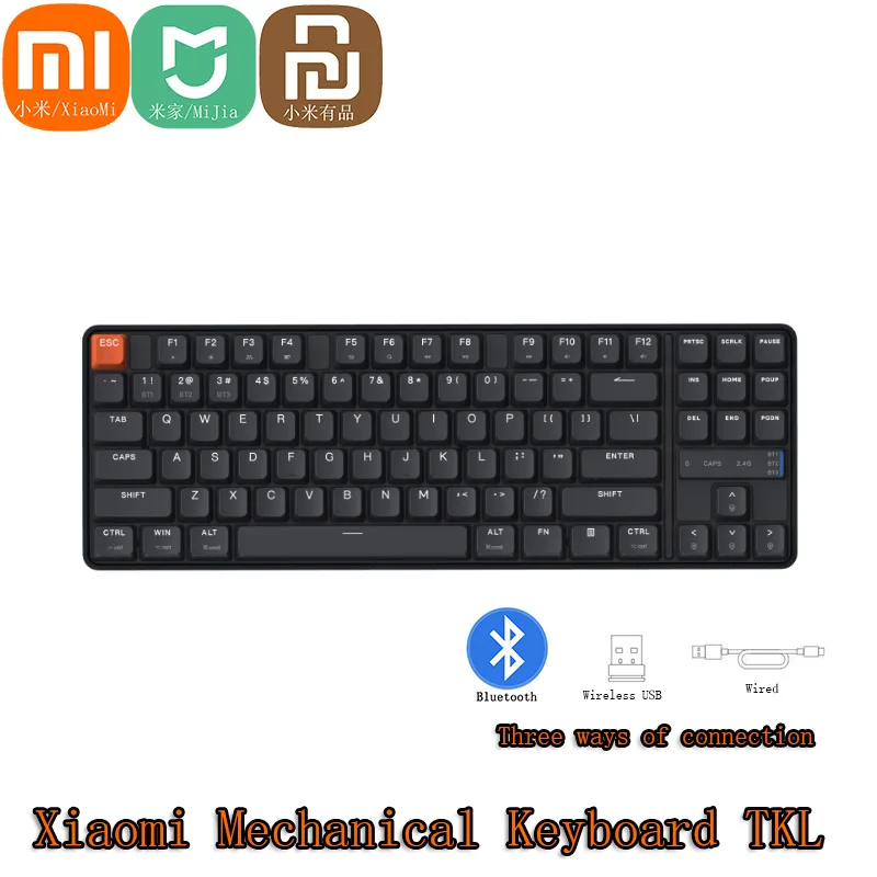 Teclado Mecânico sem Fio Xiaomi-mijia Tkl Bluetooth com Fio 2.4ghz 87 Key 3-mode para Jogos Escritório Suporta Windows e Macos