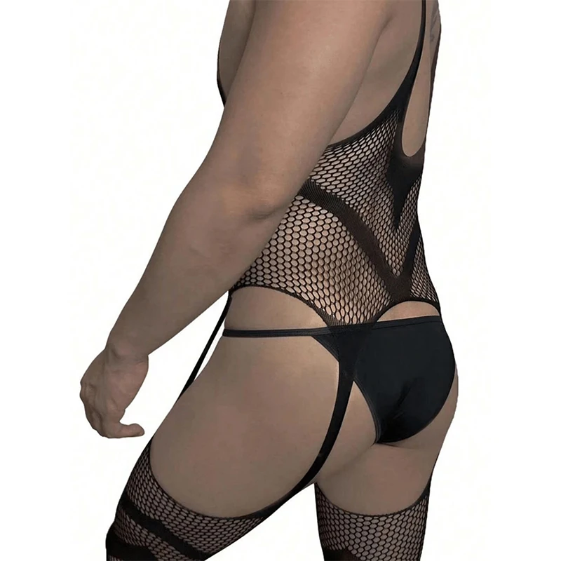 Men Bodysuit Jumpsuit Sexy Man Pajamas One Piece Men's Jumpsuit Transparent BodyStocking Sleeveless Bodysuit Porn Crotchless Underwear Erotic Costumes