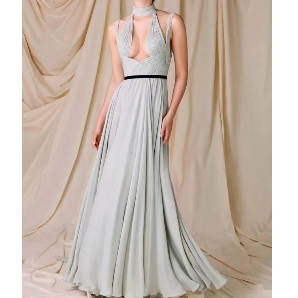 

Muloong Halter Floor-Length Women Elegant And Pretty Luxury Prom Dress