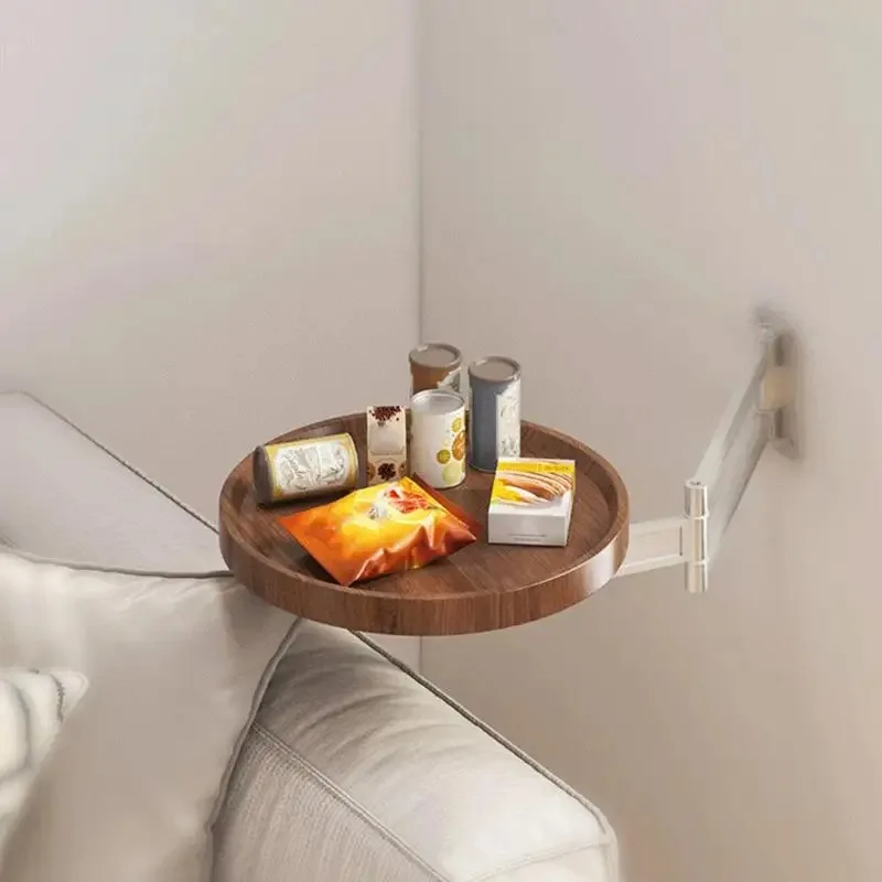 Suspended Small Round Table,Wall-mounted Foldable Side Coffee Table for bedroom/Living room,Adjustable Round Disc/Support Rod