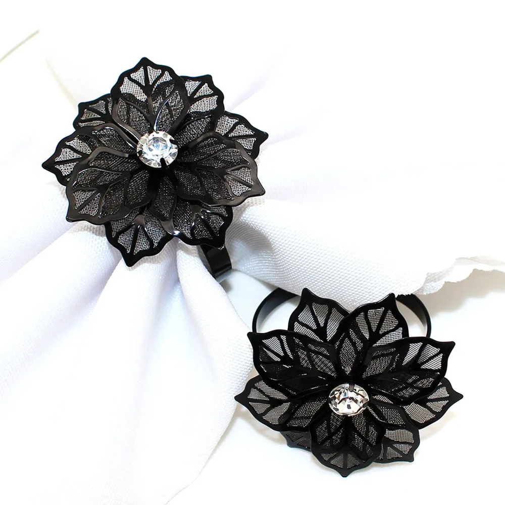 

10 Pcs Hotel Cutlery Halloween Decorations for Home Black Mesh Patterned Napkin Ring Napkin Buckle Napkin Ring Cloth Ring Metal