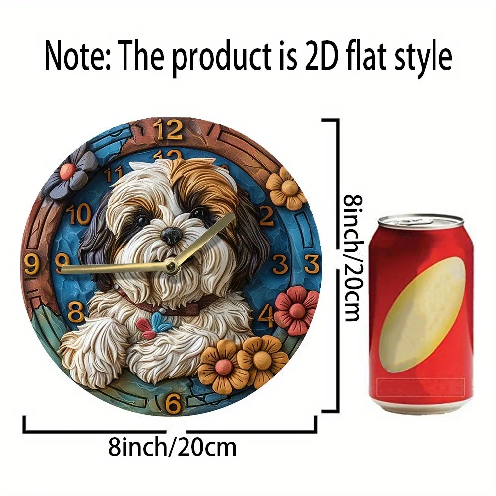 Wooden wall clock with a cute Shih Tzu design, perfect for home decor. Requires AA batteries 2