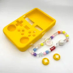 Pink Cute Silicone Protective Case with Lanyard and Button Cover for Handheld Game Console - Adorable Kids Gift (Yellow)