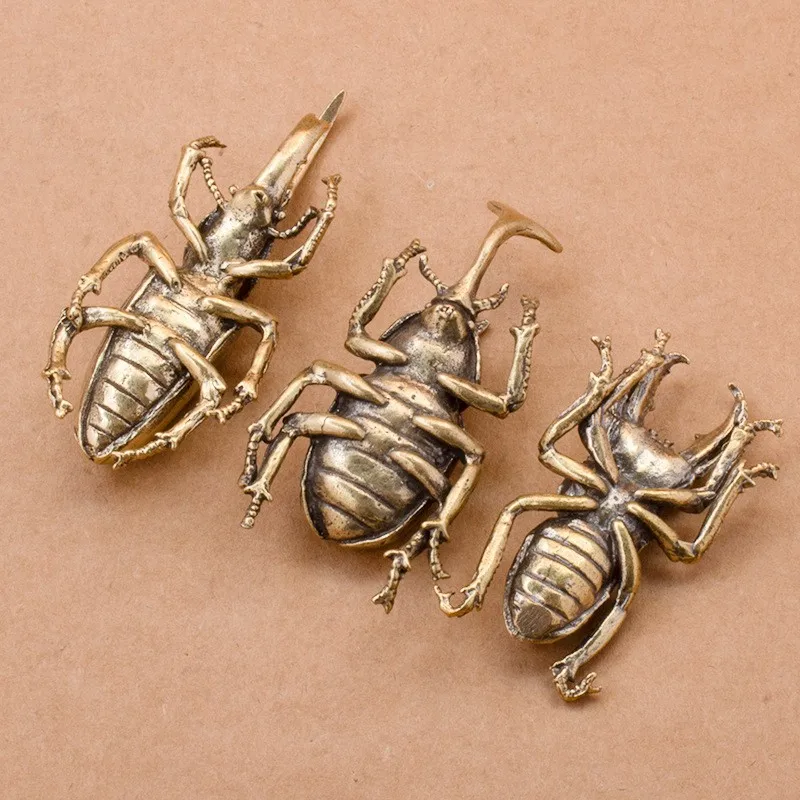 Enchanting Solid Brass Beetle Ornaments - Whimsical Unicorn Fairy Copper Insects