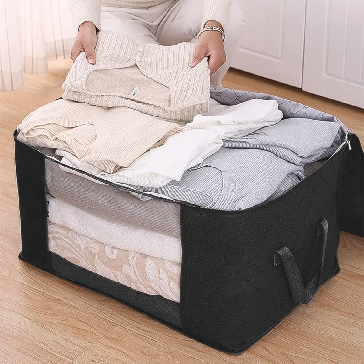 Foldable storage bag large wardrobe clothing organization bag under bed storage box dustproof cotton quilt storage bag 5