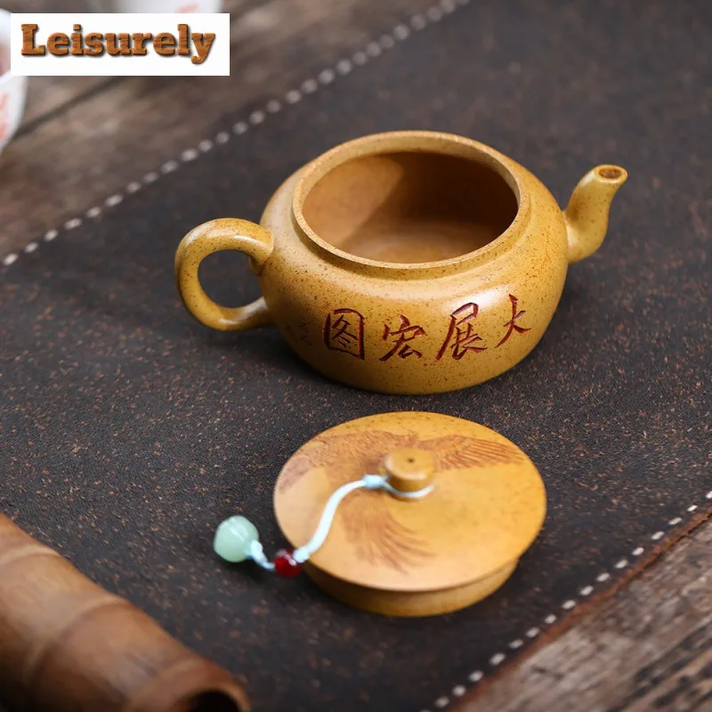 190ml Authentic Yixing Purple Clay Teapots Master Handmade Hawk Pot Raw Ore The Keel Gold Sand Kettle Chinese Zisha Tea Set Gift