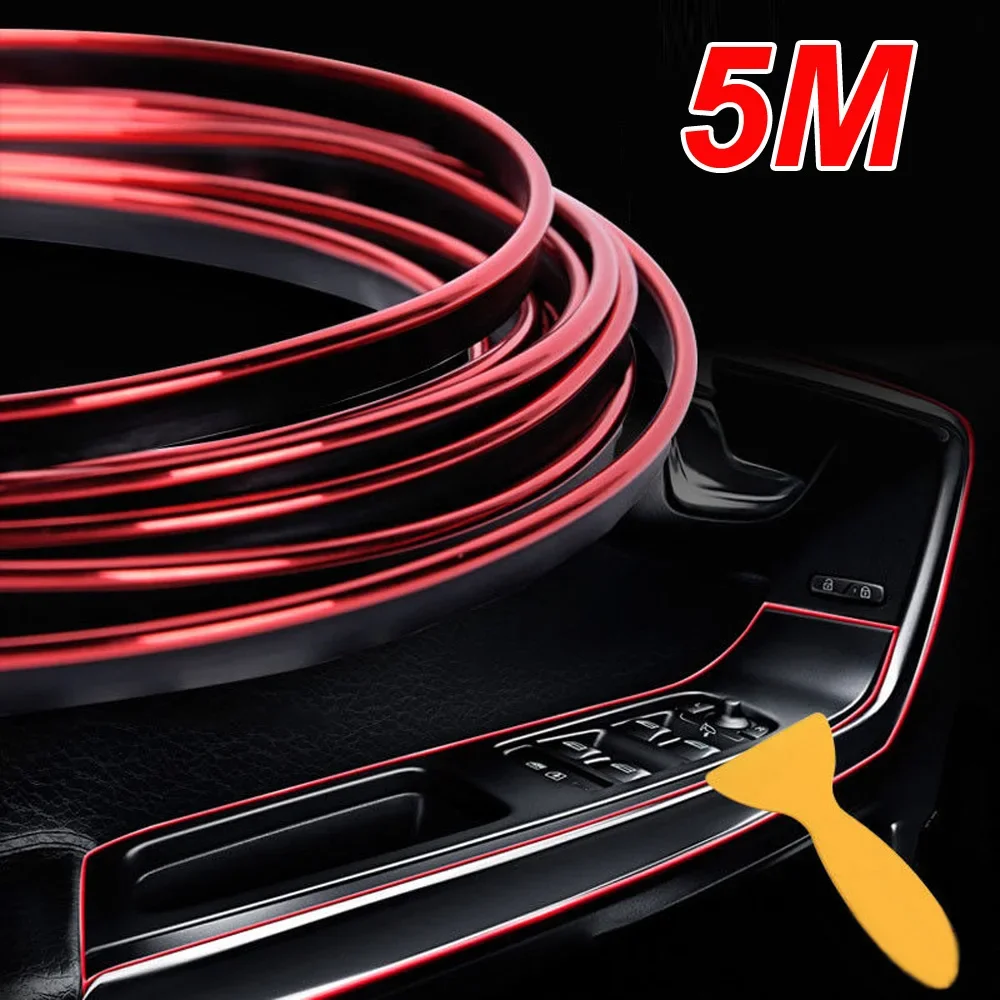 Car Trim Strip Electroplated Red DIY Interior Decoration Door Sticker Moulding Strip Trim Line Red 5 Meter car stickers car door stickers