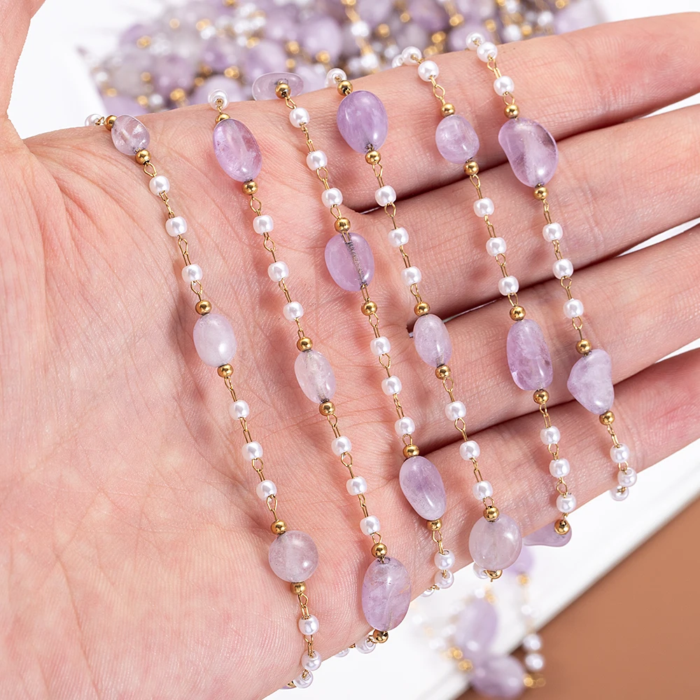 1Meter Stainless Steel Natural Stone Beads Chain for Necklace Bracelet