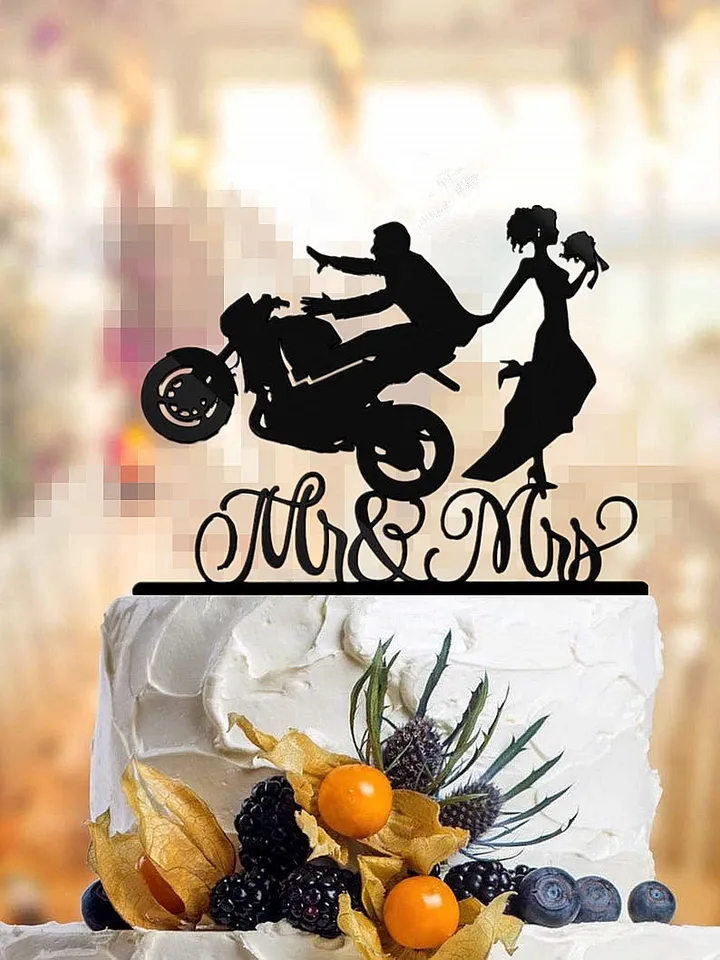 Funny Dirt Bike Motorcycle Cake Topper - Personalized Acrylic Cake Decoration For Weddings, Birthdays (CTS024)