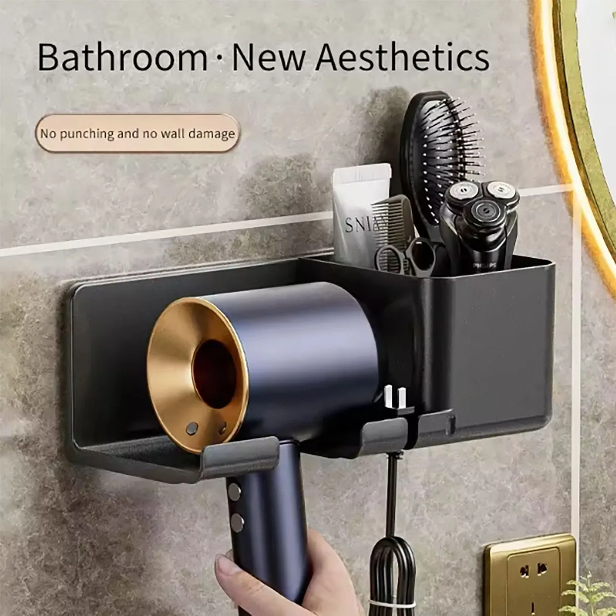 Hair Dryer Holder Wall Dryer Cradle Straightener Stand Hairdryer Organizer Box Toilet Blower Holder Shelf Bathroom Accessories