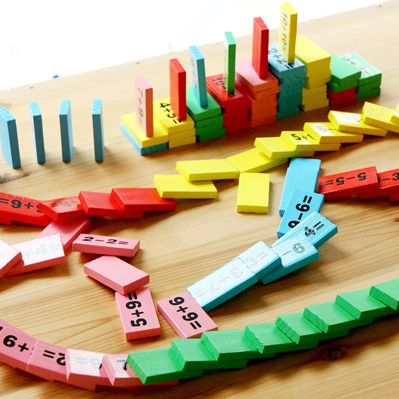 Kids Child Wooden Math Toys Multicolour Mathematics Math Domino Blocks Early Learning Toy Sets for Children Educational