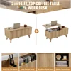 Wooden Fluted Lift Top Coffee Table with Hidden Compartment, Modern Rectangle Center Tables with Adjustable Storage Shelf, Lift 4