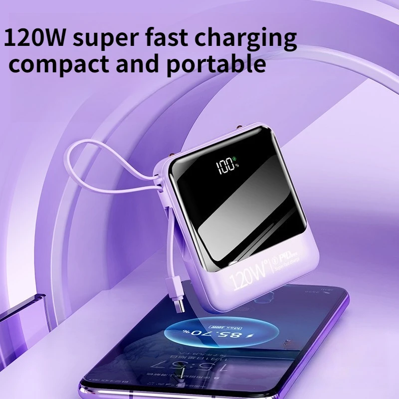 Super Fast Charging Power Bank 10000mAh Ultra-thin Large Capacity Portable with Built-in Wire Flash Charging Mobile Power Bank 2