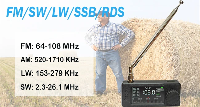SI4732 0.5-108mhz Portable Radio 1.9inch IPS Screen USB AM FM SW LW VHF RDS ST7789 Pocket Mini Radio ESP32-S3 750mAh