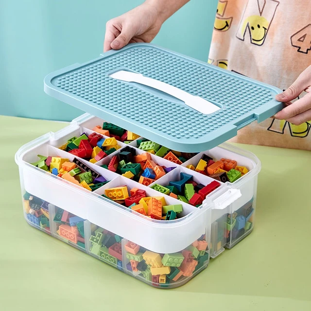 Building Blocks Storage Box Stackable Toys Organizer With Lego Building  Baseplate Lid With Carrying Handle Grid Storage Case - Storage Boxes & Bins  - AliExpress