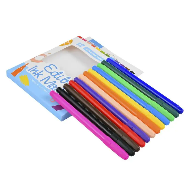 Edible Food Coloring Pens 12 Colors DIY Double Sided Fine and Thick Tip