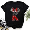 Summer Short Sleeve Disney Children Clothing Minnie Mouse Letters Print A-Z Print Kid Cotton T-shirt Y2k Tops Boy Girl Tshirt 6