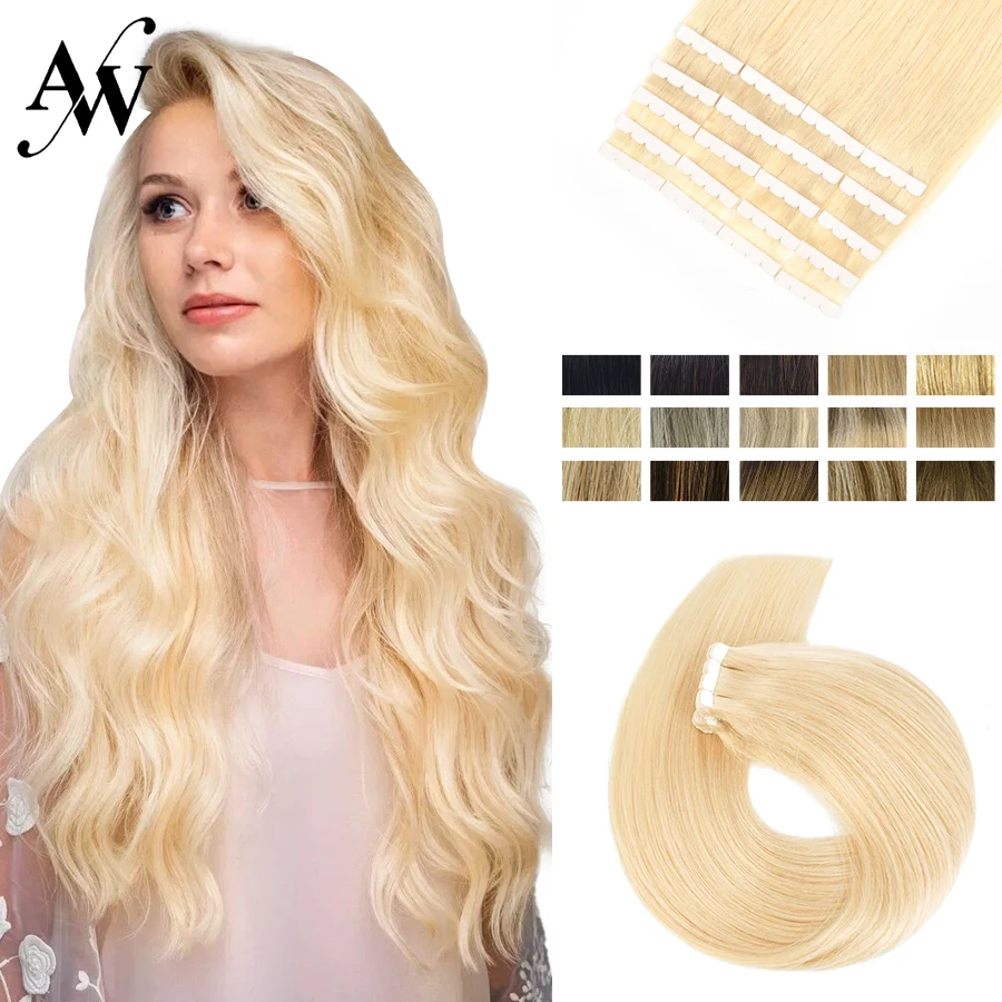 Tape In Hair Extensions Natural Human Hair Straight Adhensive Invisible Tape Ins Blonde #613 10PCS For Women human hair extensions hair extensions