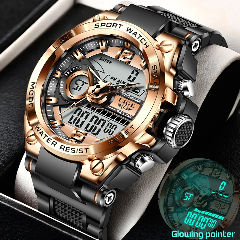 Top Brand LIGE Men Military Watch 50m Waterproof Water LED Alarm Sports Clocks Casual Wristwatch For Men Male Relogios Masculino